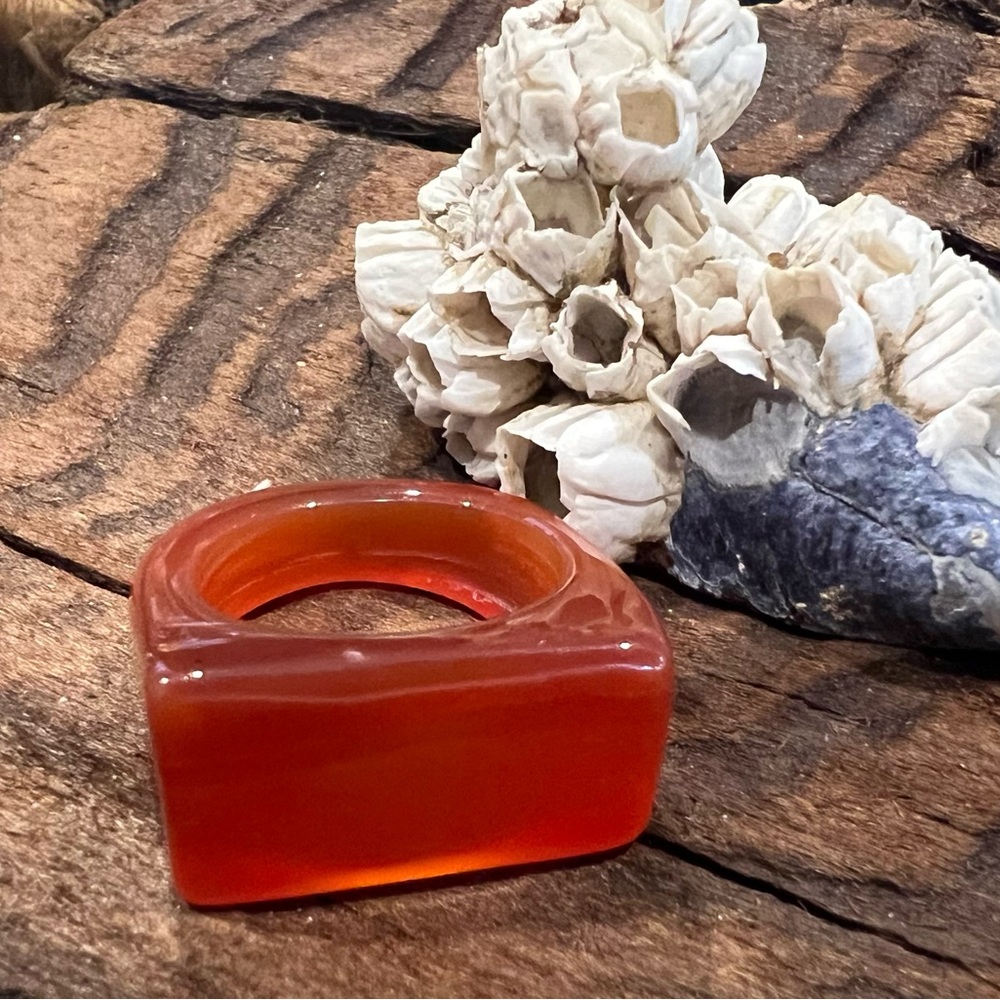 Artisan Orange Carnelian Ring Modern Gemstone Glass Crystal Bohemian Quartz
